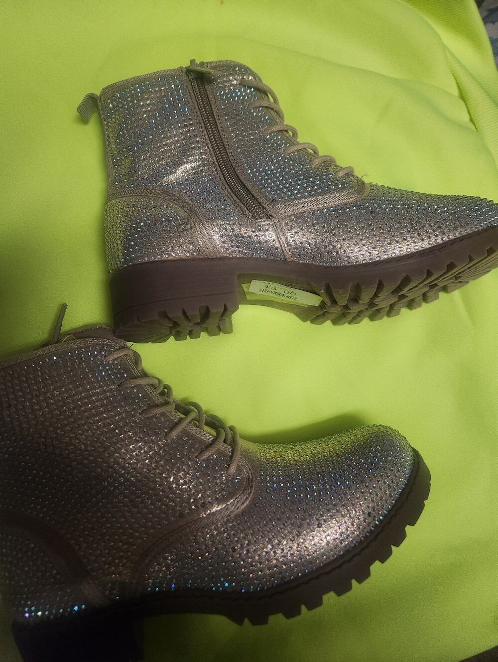 Champagne Color Rhinestone Combat Boots - Womans/ Kids 5.5 NWOT